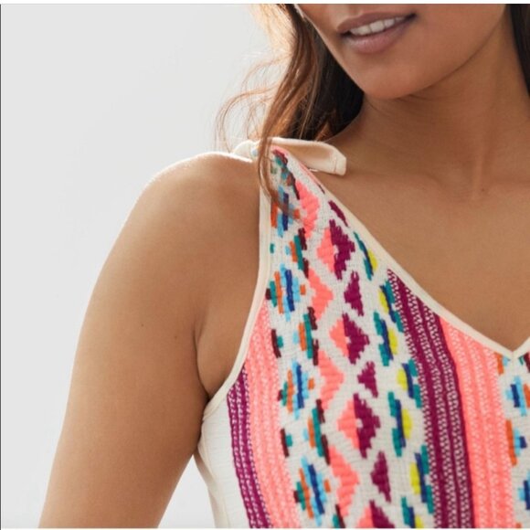 Anthropolgie Dolan SZM Aztec Mexican Ivory embroidery tank top Tribal Artsy Boho - Picture 3 of 9